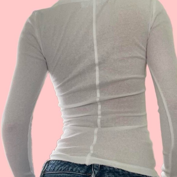 Urban Outfitters White Long Sleeve Ribbed Top - Picture 3 of 4